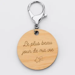 New HappyBulle Porte-clés personnalisé gravé bois médaille ronde 50 mm Marié