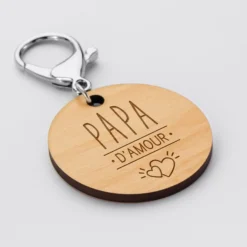 Discount HappyBulle Porte-clés papa gravé bois médaille ronde 50 mm
