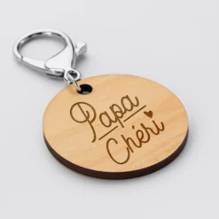 Discount HappyBulle Porte-clés papa gravé bois médaille ronde 50 mm