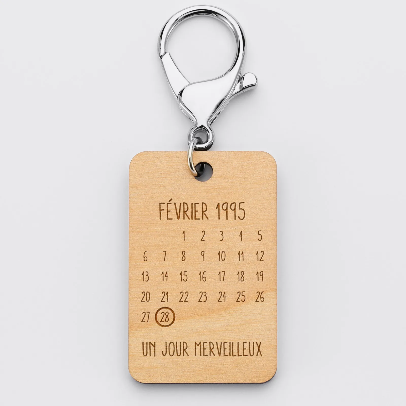 Outlet HappyBulle Porte-clés personnalisé calendrier médaille gravée bois