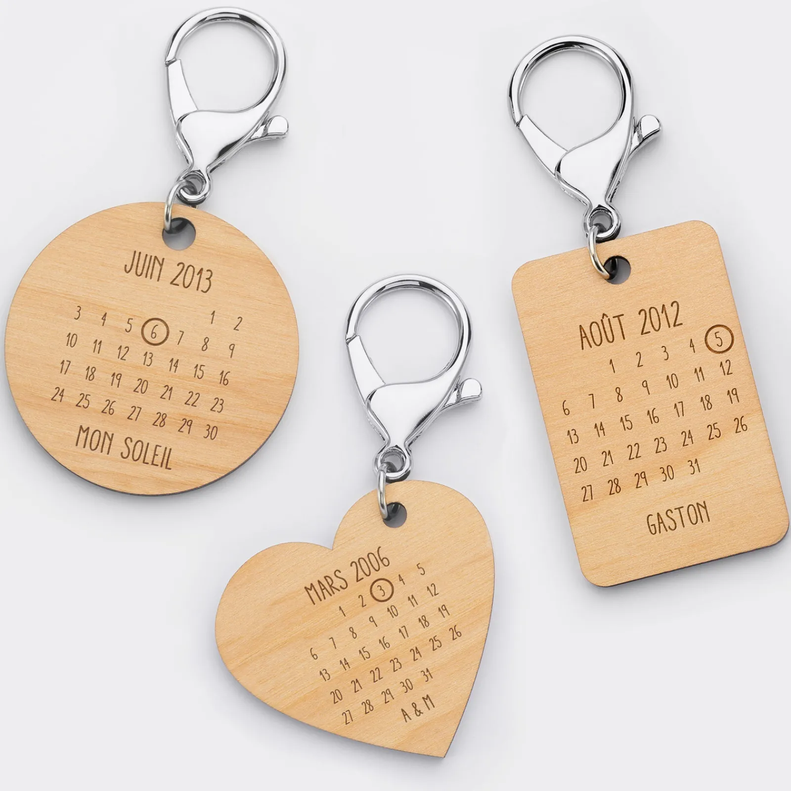 Outlet HappyBulle Porte-clés personnalisé calendrier médaille gravée bois