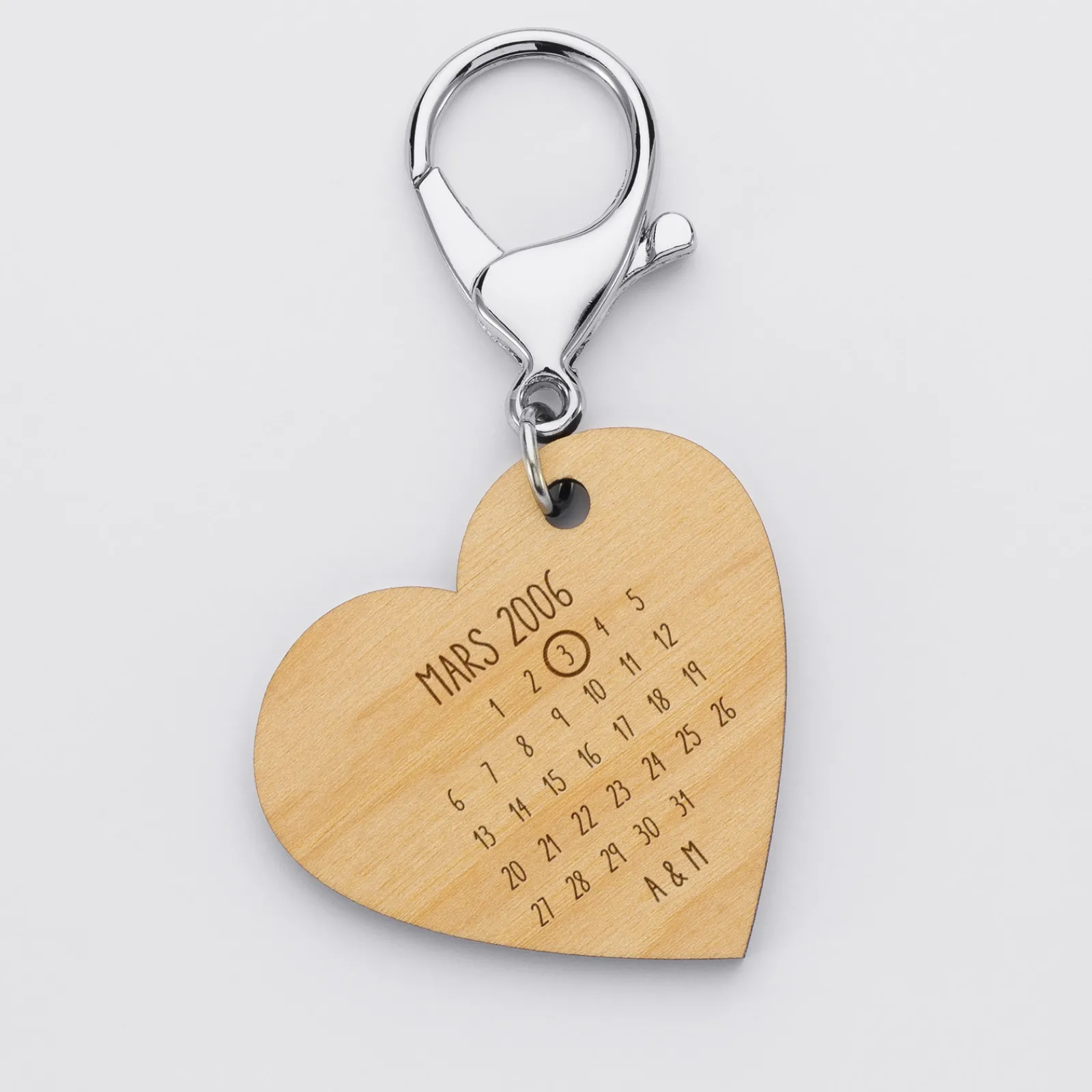 Outlet HappyBulle Porte-clés personnalisé calendrier médaille gravée bois