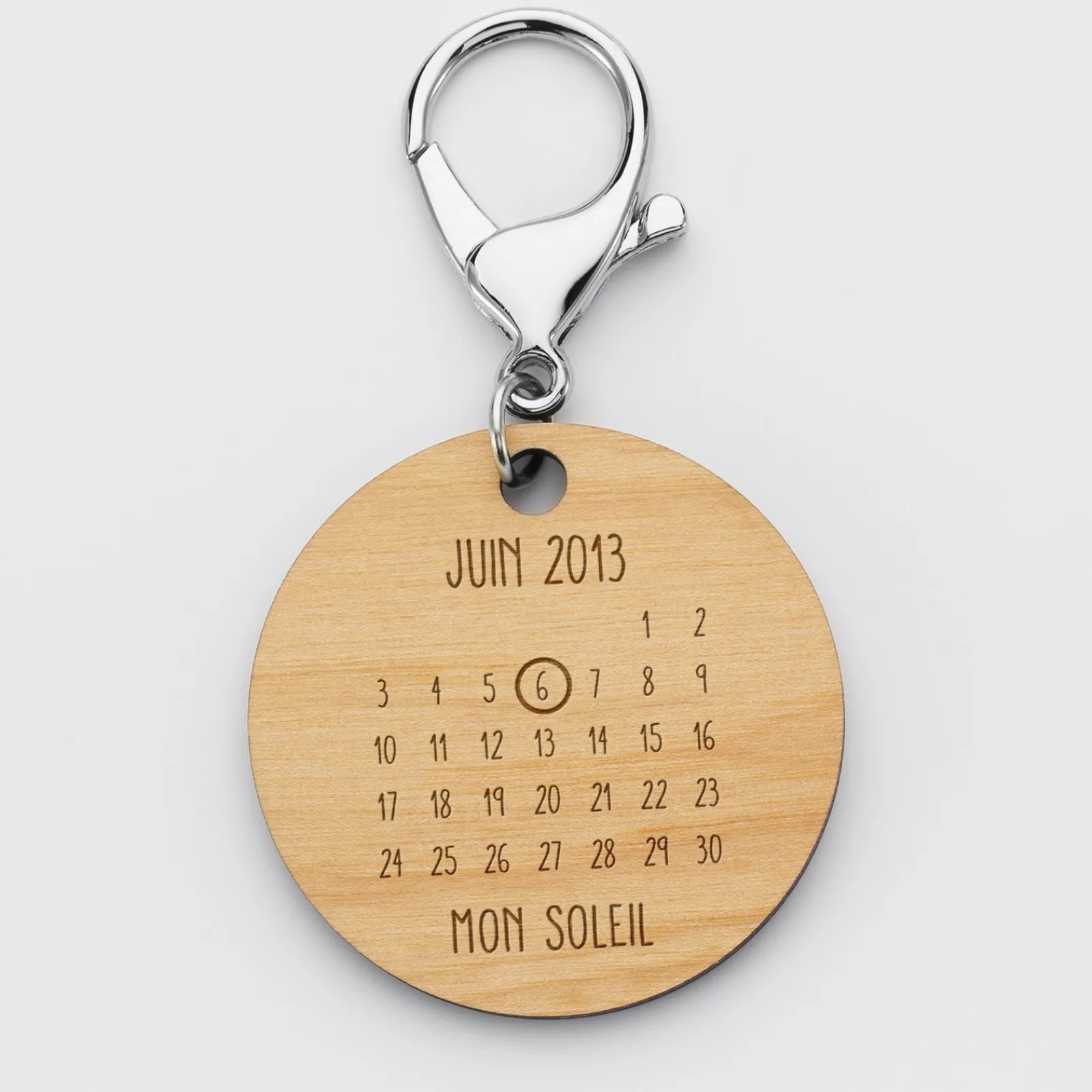 Outlet HappyBulle Porte-clés personnalisé calendrier médaille gravée bois