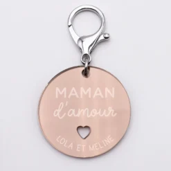 New HappyBulle Porte-clés personnalisé gravé acrylique gold médaille ronde 50 mm - Maman d'amour Miroir rose