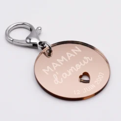 New HappyBulle Porte-clés personnalisé gravé acrylique gold médaille ronde 50 mm - Maman d'amour Miroir rose