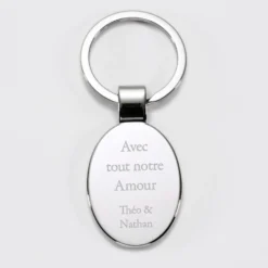 HappyBulle Porte-clés personnalisé gravé acier 30x41 mm Ovale