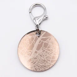 Sale HappyBulle Porte-clés personnalisé gravé acrylique gold médaille ronde 50 mm "Géo map" Miroir rose