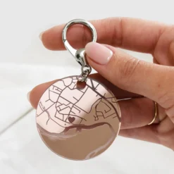 Sale HappyBulle Porte-clés personnalisé gravé acrylique gold médaille ronde 50 mm "Géo map" Miroir rose