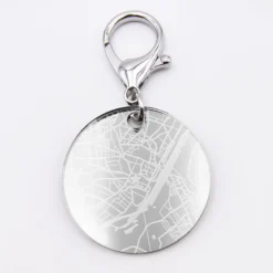 Sale HappyBulle Porte-clés personnalisé gravé acrylique argent médaille ronde 50 mm "Geo map" Miroir