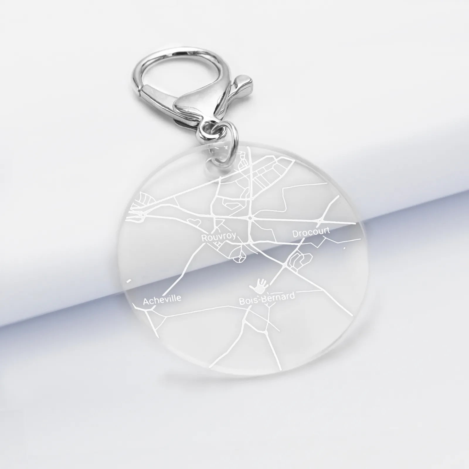 Discount HappyBulle Porte-clés personnalisé gravé médaille ronde 50 mm "Géo map" Acrylique