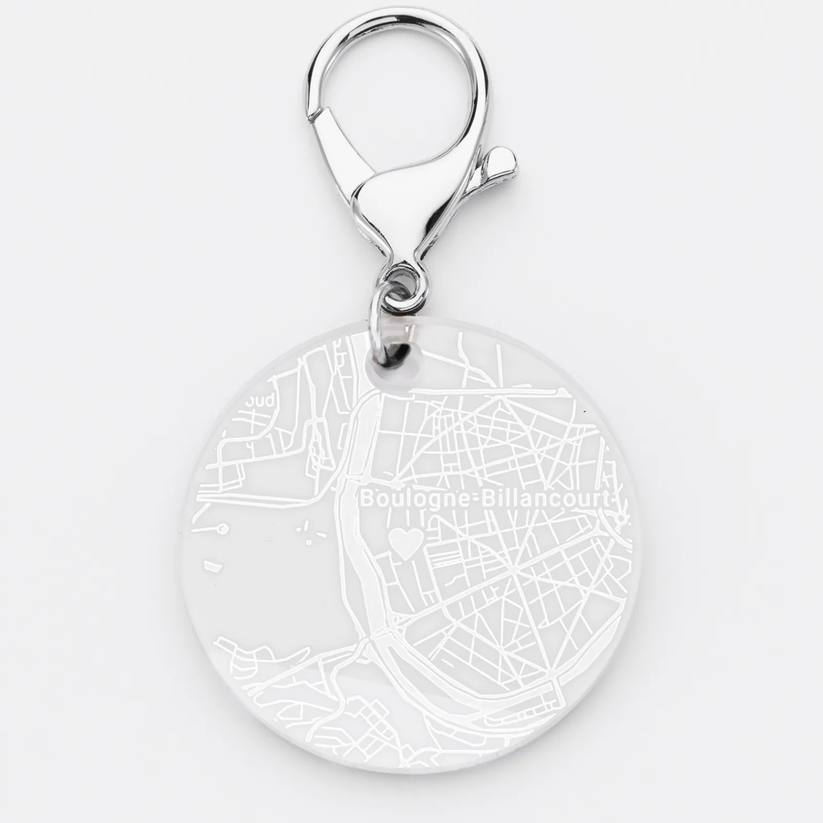 Discount HappyBulle Porte-clés personnalisé gravé médaille ronde 50 mm "Géo map" Acrylique