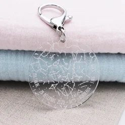 Outlet HappyBulle Porte-clés personnalisé gravé acrylique médaille ronde 50 mm "Carte du ciel étoilé"