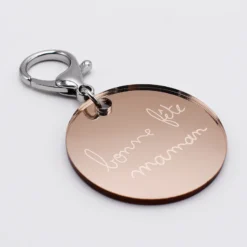 Outlet HappyBulle Porte-clés personnalisé gravé acrylique gold médaille ronde 50 mm Miroir rose