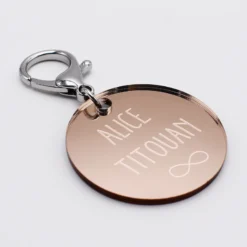 Outlet HappyBulle Porte-clés personnalisé gravé acrylique gold médaille ronde 50 mm Miroir rose