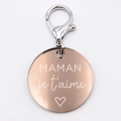 Outlet HappyBulle Porte-clés personnalisé gravé acrylique gold médaille ronde 50 mm Miroir rose