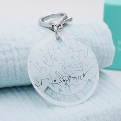 Sale HappyBulle Porte-clés personnalisé gravé acrylique médaille ronde 50 mm "Carte du ciel étoilé" version white