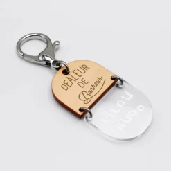 Hot HappyBulle Porte-clés personnalisé gravé bi-matière bois 55 mm - édition spéciale 