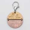 HappyBulle Porte-clés personnalisé gravé bi-matière bois et acrylique miroir 50 mm