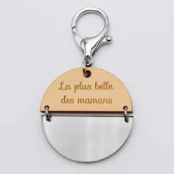 HappyBulle Porte-clés personnalisé gravé bi-matière bois et acrylique miroir 50 mm