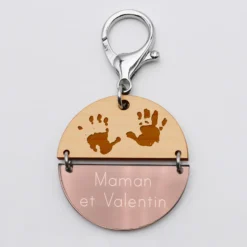 HappyBulle Porte-clés personnalisé gravé bi-matière bois et acrylique miroir 50 mm
