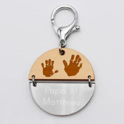 HappyBulle Porte-clés personnalisé gravé bi-matière bois et acrylique miroir 50 mm