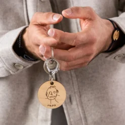 Discount HappyBulle Porte-clés personnalisé gravé médaille ronde 50 mm Bois