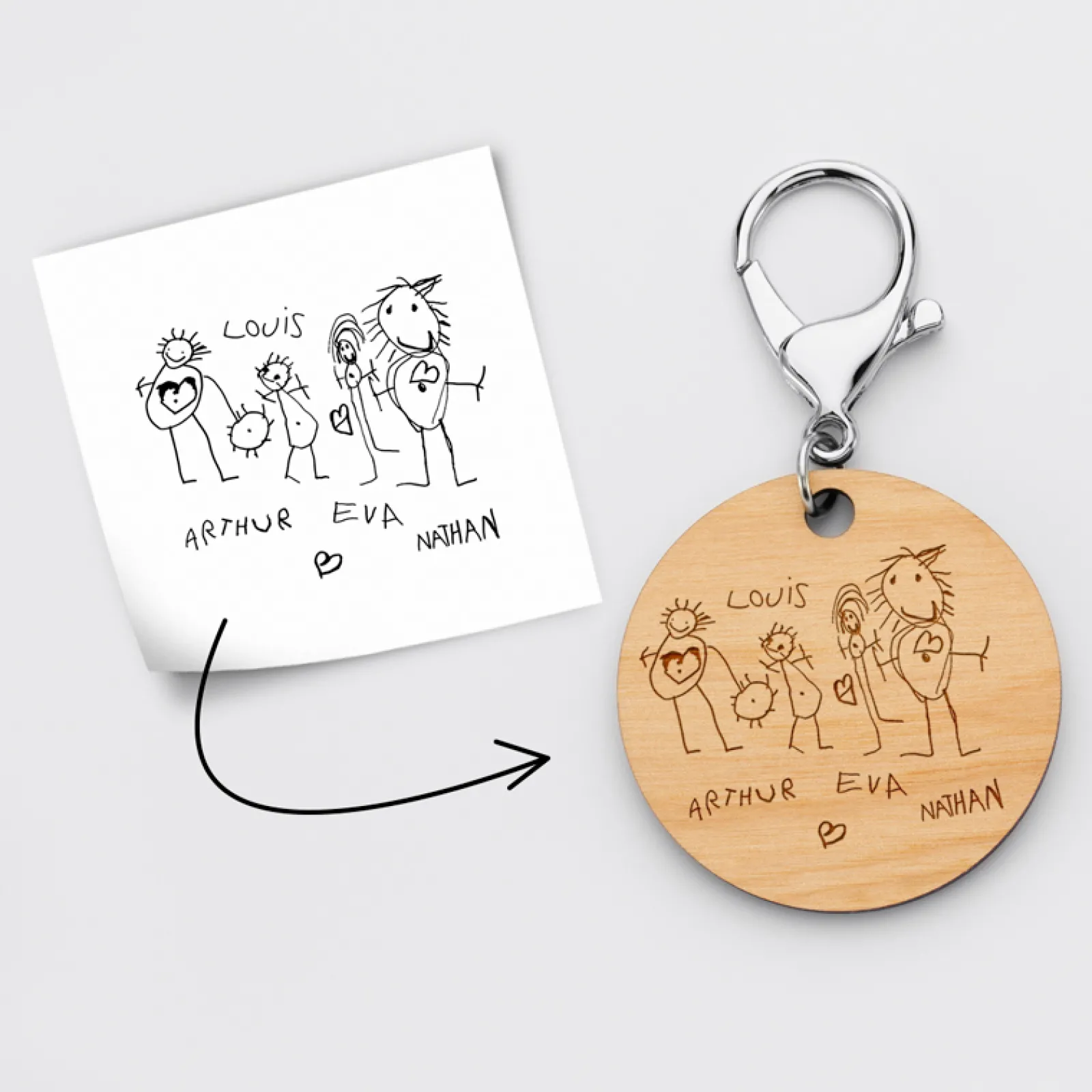 Discount HappyBulle Porte-clés personnalisé gravé médaille ronde 50 mm Bois