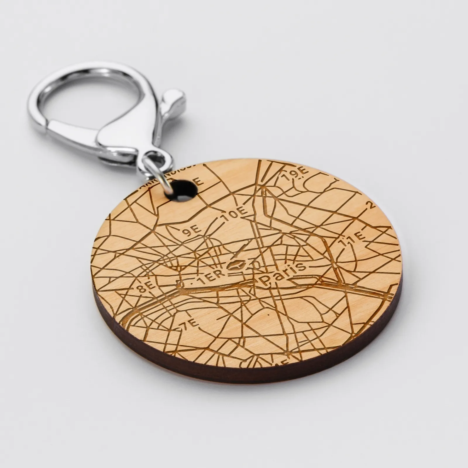 Discount HappyBulle Porte-clés personnalisé gravé médaille ronde 50 mm "Géo map" Bois
