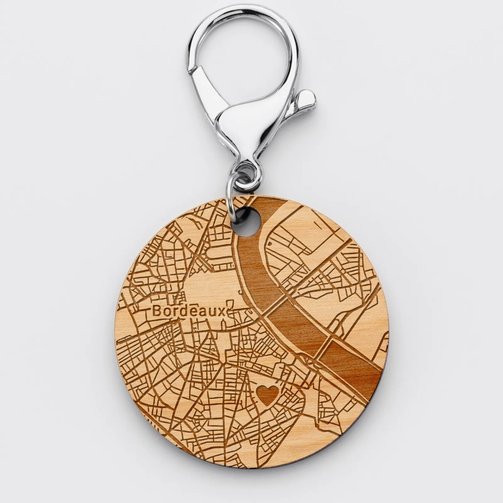 Discount HappyBulle Porte-clés personnalisé gravé médaille ronde 50 mm "Géo map" Bois