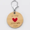 Clearance HappyBulle Porte-clés personnalisé gravé bois médaille 50 mm "Je t'aime depuis..." et coeur acrylique rouge