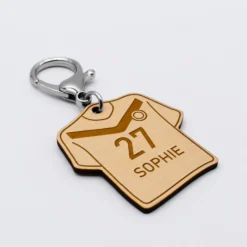 Clearance HappyBulle Porte-clés personnalisé gravé bois Maillot de 50x50 mm Football