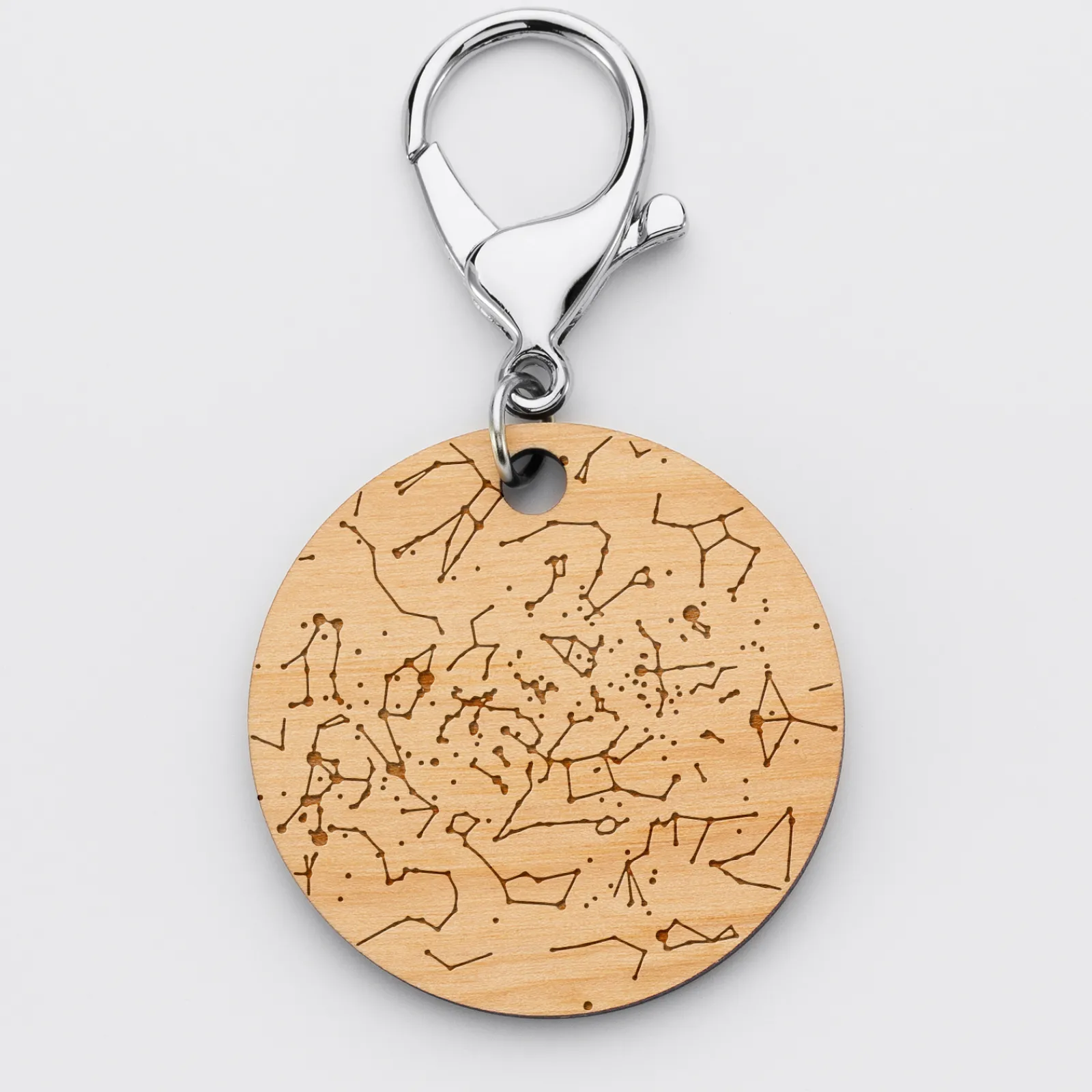 Sale HappyBulle Porte-clés personnalisé gravé bois médaille ronde 50 mm "Carte du ciel étoilé"