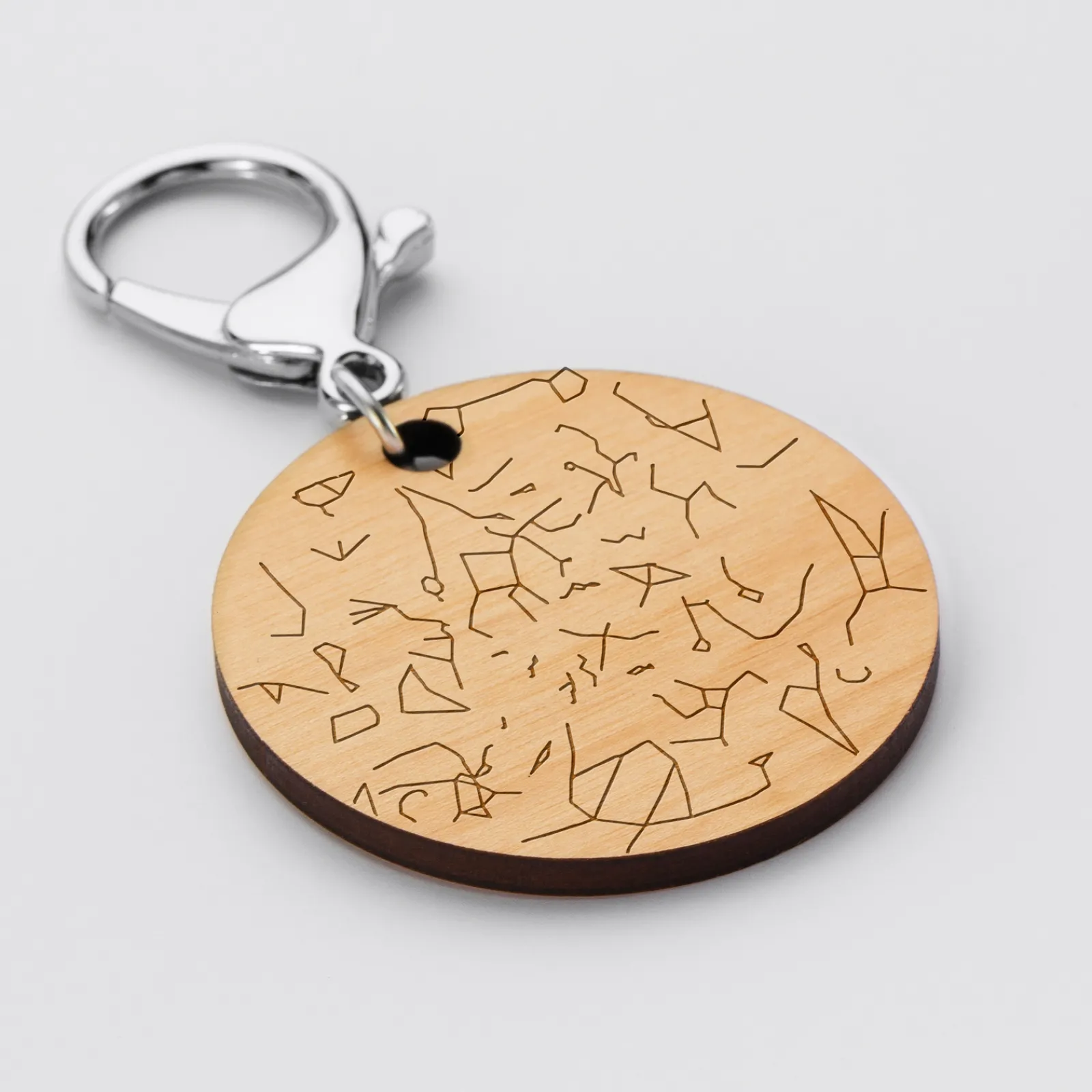 Sale HappyBulle Porte-clés personnalisé gravé bois médaille ronde 50 mm "Carte du ciel étoilé"