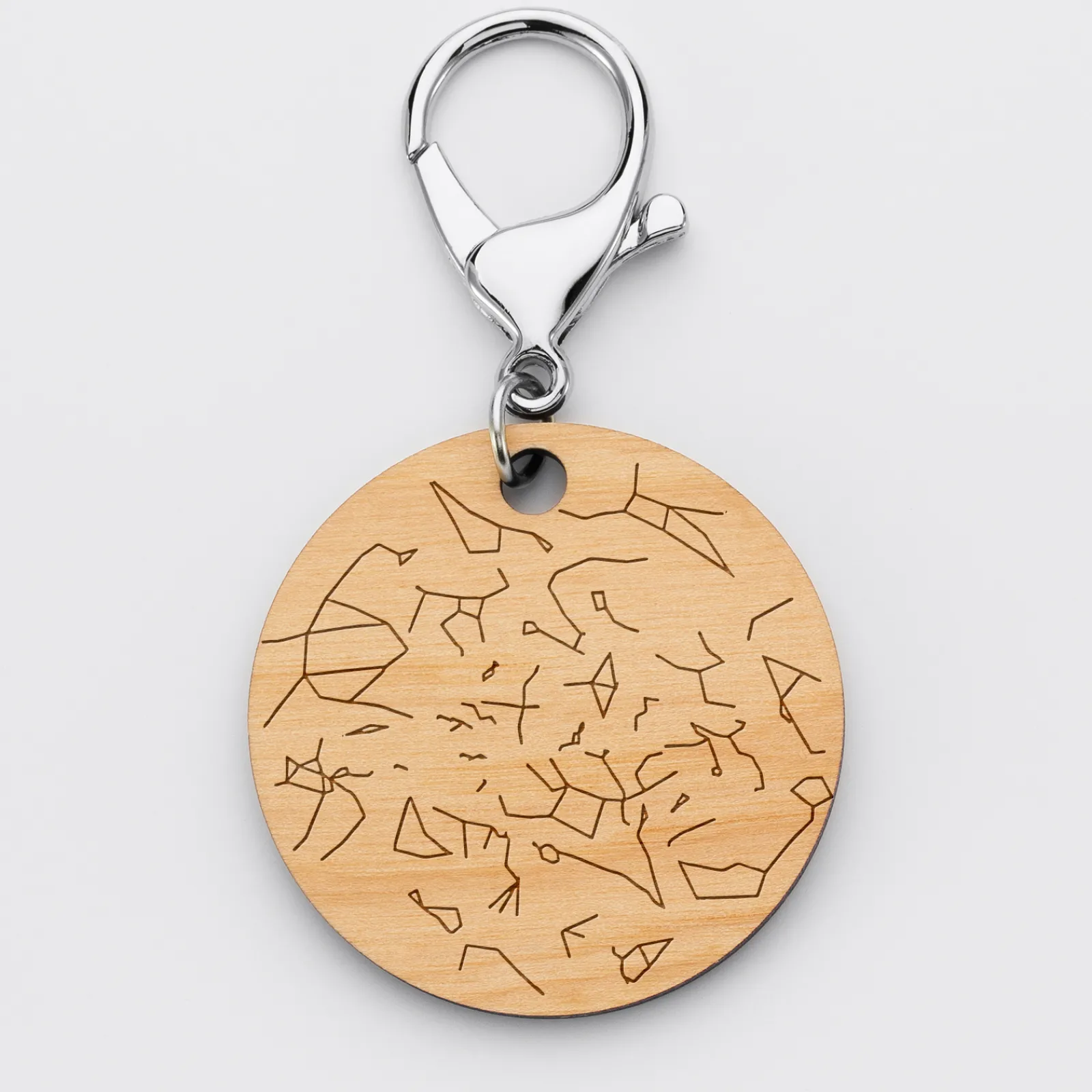 Sale HappyBulle Porte-clés personnalisé gravé bois médaille ronde 50 mm "Carte du ciel étoilé"