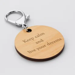 Sale HappyBulle Porte-clés personnalisé gravé bois médaille ronde 50 mm