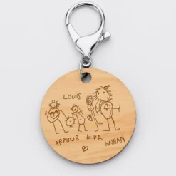 Sale HappyBulle Porte-clés personnalisé gravé bois médaille ronde 50 mm