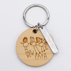 Outlet HappyBulle Porte-clés personnalisé gravé bois médaille ronde 50 mm et breloque acrylique miroir 40x8 mm