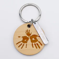 Outlet HappyBulle Porte-clés personnalisé gravé bois médaille ronde 50 mm et breloque acrylique miroir 40x8 mm