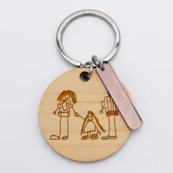 Outlet HappyBulle Porte-clés personnalisé gravé bois médaille ronde 50 mm et breloque acrylique miroir 40x8 mm