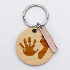 Outlet HappyBulle Porte-clés personnalisé gravé bois médaille ronde 50 mm et breloque acrylique miroir 40x8 mm