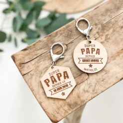 Best HappyBulle Porte-clés personnalisé gravé bois médaille ronde 50 mm - "Super depuis" Papa