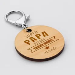 Best HappyBulle Porte-clés personnalisé gravé bois médaille ronde 50 mm - 