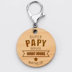 Online HappyBulle Porte-clés personnalisé gravé bois médaille ronde 50 mm - "Super papy depuis"
