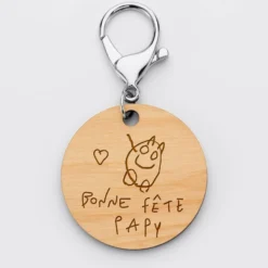 Online HappyBulle Porte-clés personnalisé gravé bois médaille ronde 50 mm - 