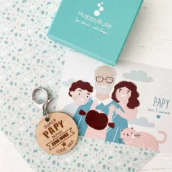 Online HappyBulle Porte-clés personnalisé gravé bois médaille ronde 50 mm - 