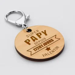 Online HappyBulle Porte-clés personnalisé gravé bois médaille ronde 50 mm - 