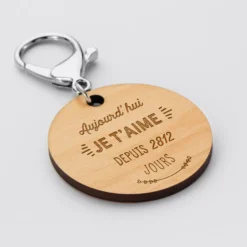 New HappyBulle Porte-clés personnalisé gravé bois médaille 50 mm 