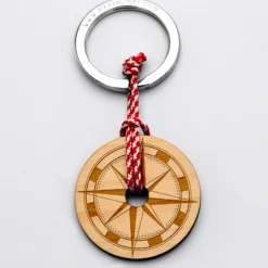 Outlet HappyBulle Porte-clés personnalisé gravé bois médaille ronde 40 mm - édition spéciale "boussole"