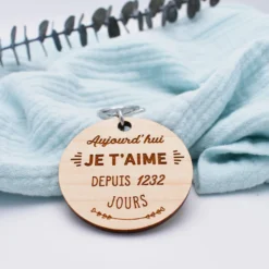 Outlet HappyBulle Porte-clés personnalisé gravé bois médaille 50 mm 