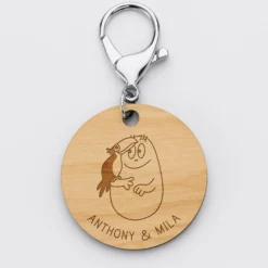 Hot HappyBulle Porte-clés personnalisé gravé bois médaille ronde 50 mm - x Barbapapa
